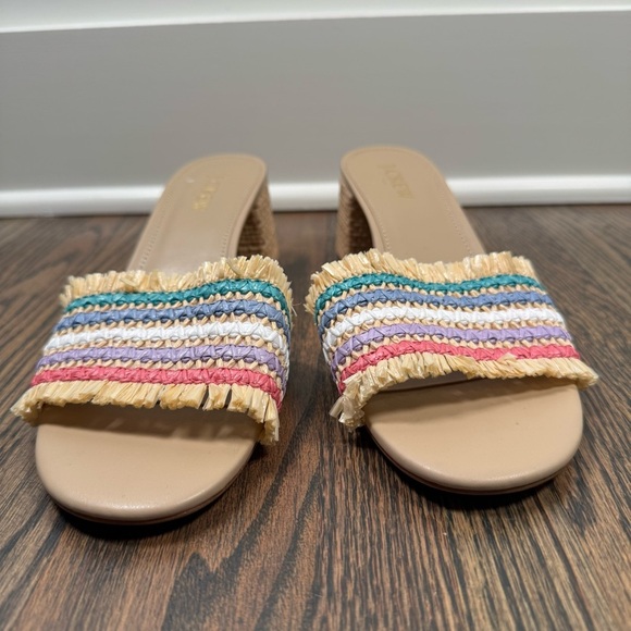 J. Crew Woven Mule Straw Slip On Rubber Sole Rainbow Raffia Heel Sandals 8.5 - Picture 3 of 7
